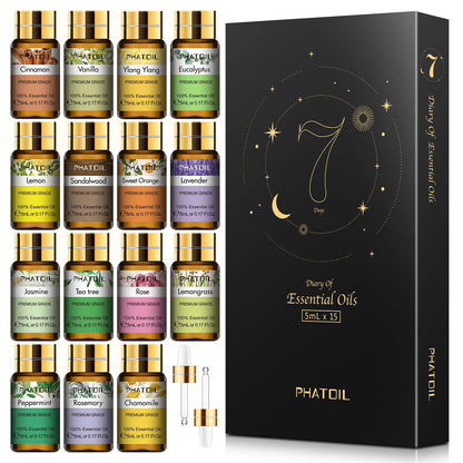 PHATOIL 15-Piece Pure Essential Oils Gift Set – 100% Natural Plant Extract