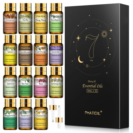 PHATOIL 15-Piece Pure Essential Oils Gift Set – 100% Natural Plant Extract